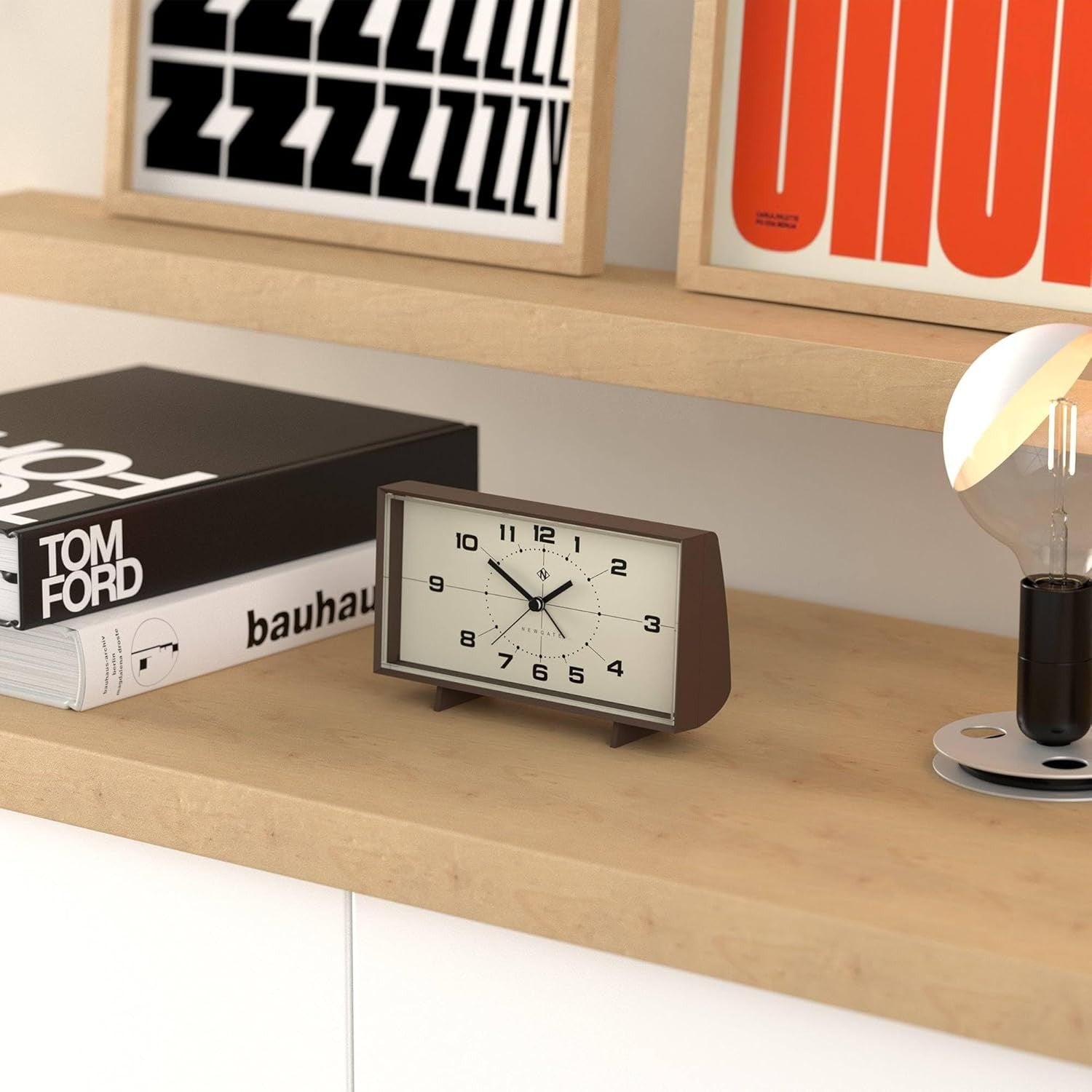 Retro Rectangular Alarm Clock Analogue Bedside Desk Mantel Mocha Brown