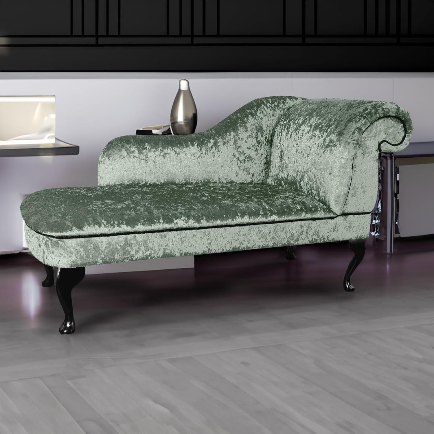 Shimmer Velvet Chaise Lounge Sofa Right Hand – Apple Green, UK Handmade