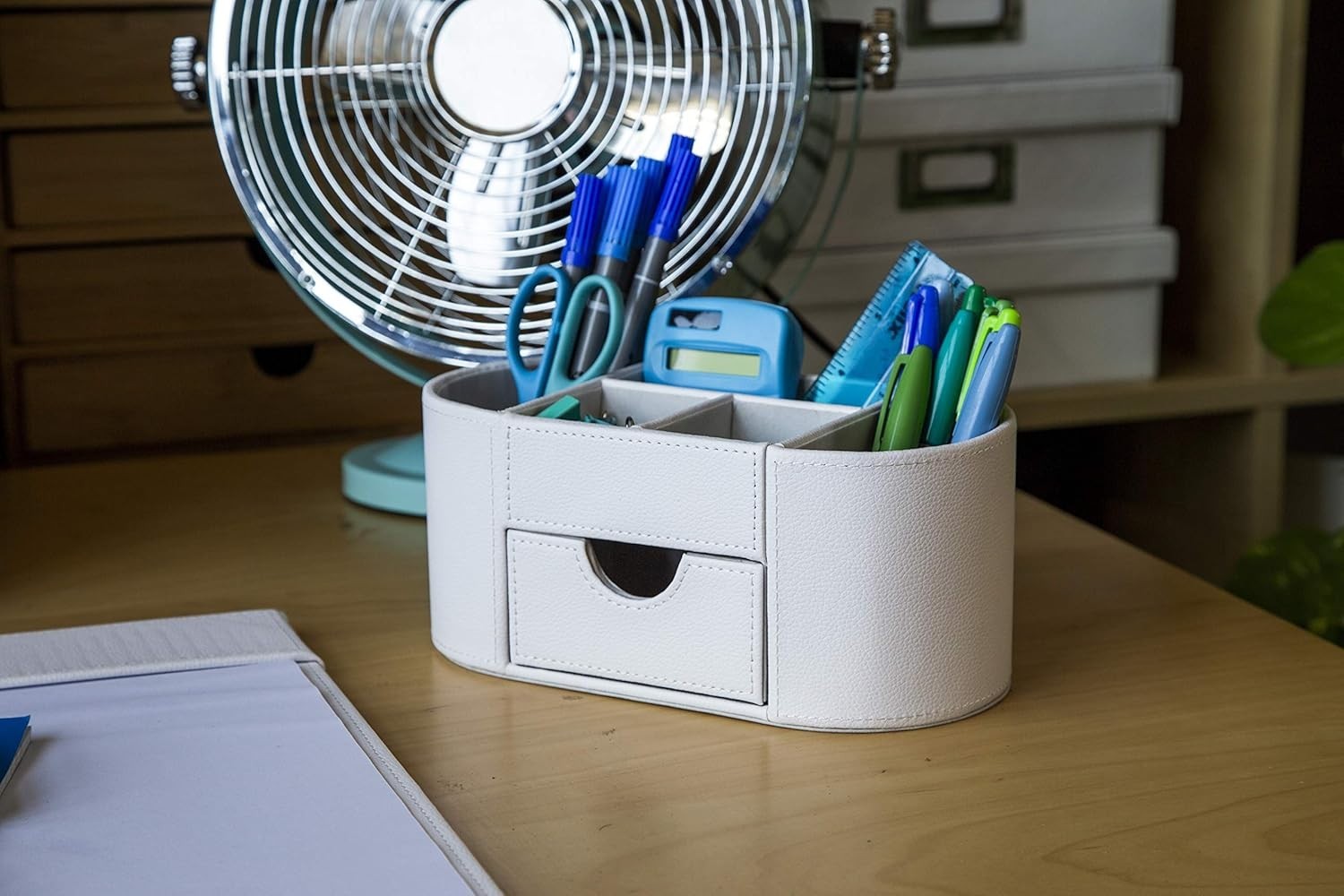 Faux Leather Desk Organiser with Drawer 6 Compartments Office Tidy
