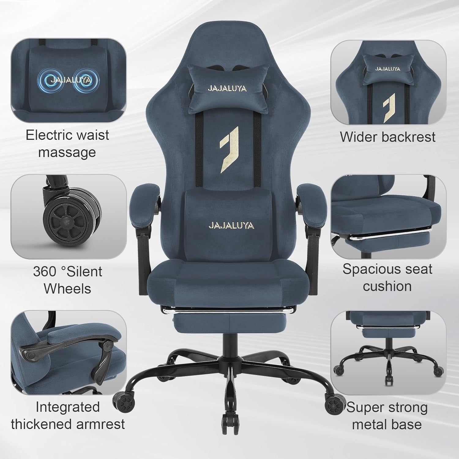 Gaming Chair Ergonomic Recliner Grey Faux Leather Adjustable Footrest Office