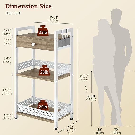 3-Tier Ladder Shelf Unit with Drawer Small Storage Stand for Bedroom Bathroom