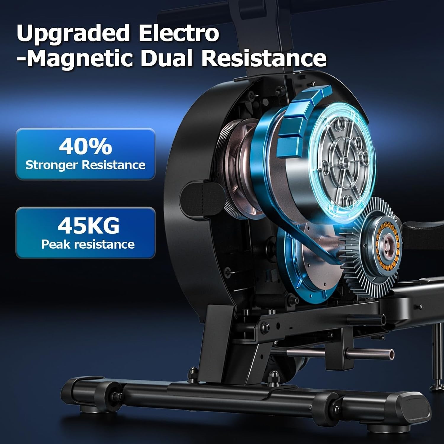 Magnetic Rowing Machine 32-Level Silent Dual Rail Self-Powered Foldable Home