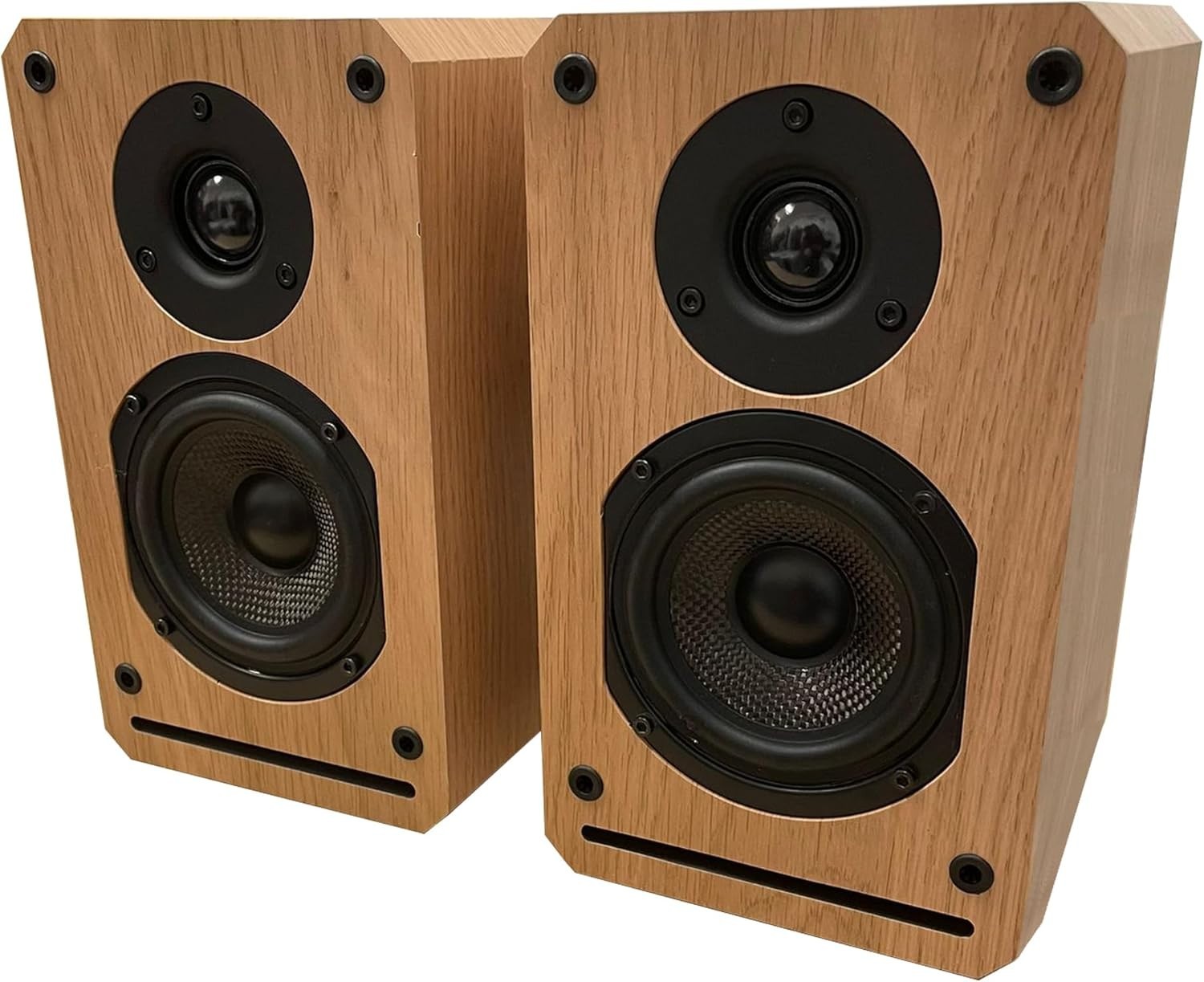 Bookshelf Speakers 150W RMS Deep Bass Wood Cabinet Carbon Fibre Woofer Hi-Fi