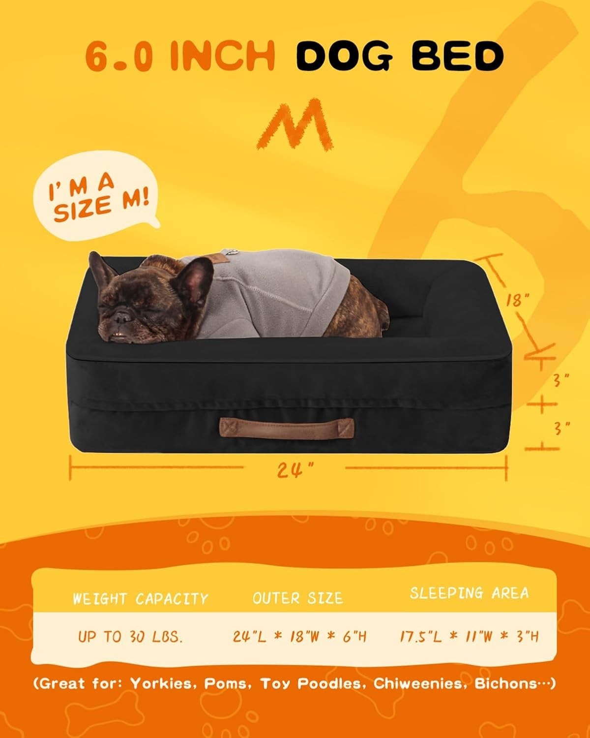 Orthopedic Cat & Small Dog Bed 61x46cm Waterproof Black