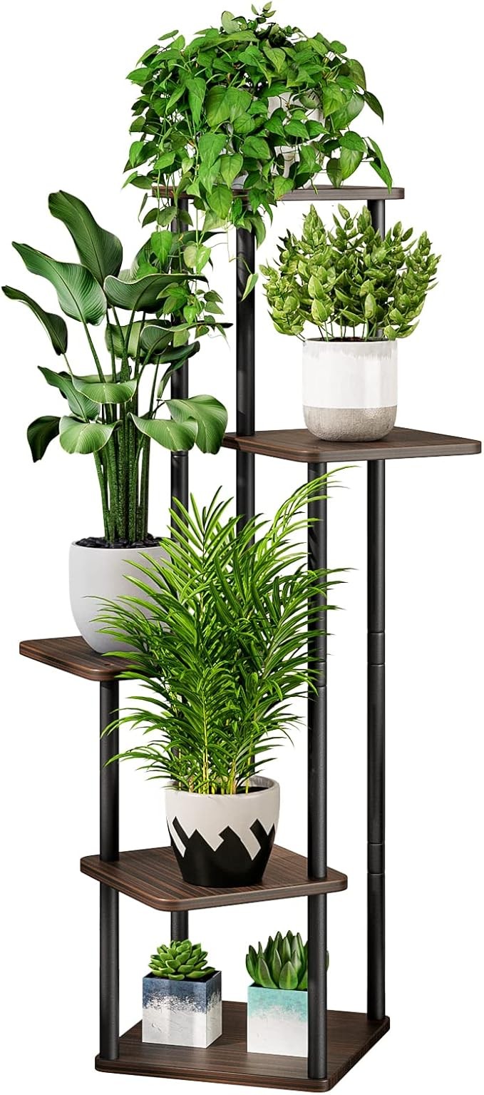 5 Tier Black Metal Plant Stand Indoor Outdoor Corner Tall Flower Shelf Rack
