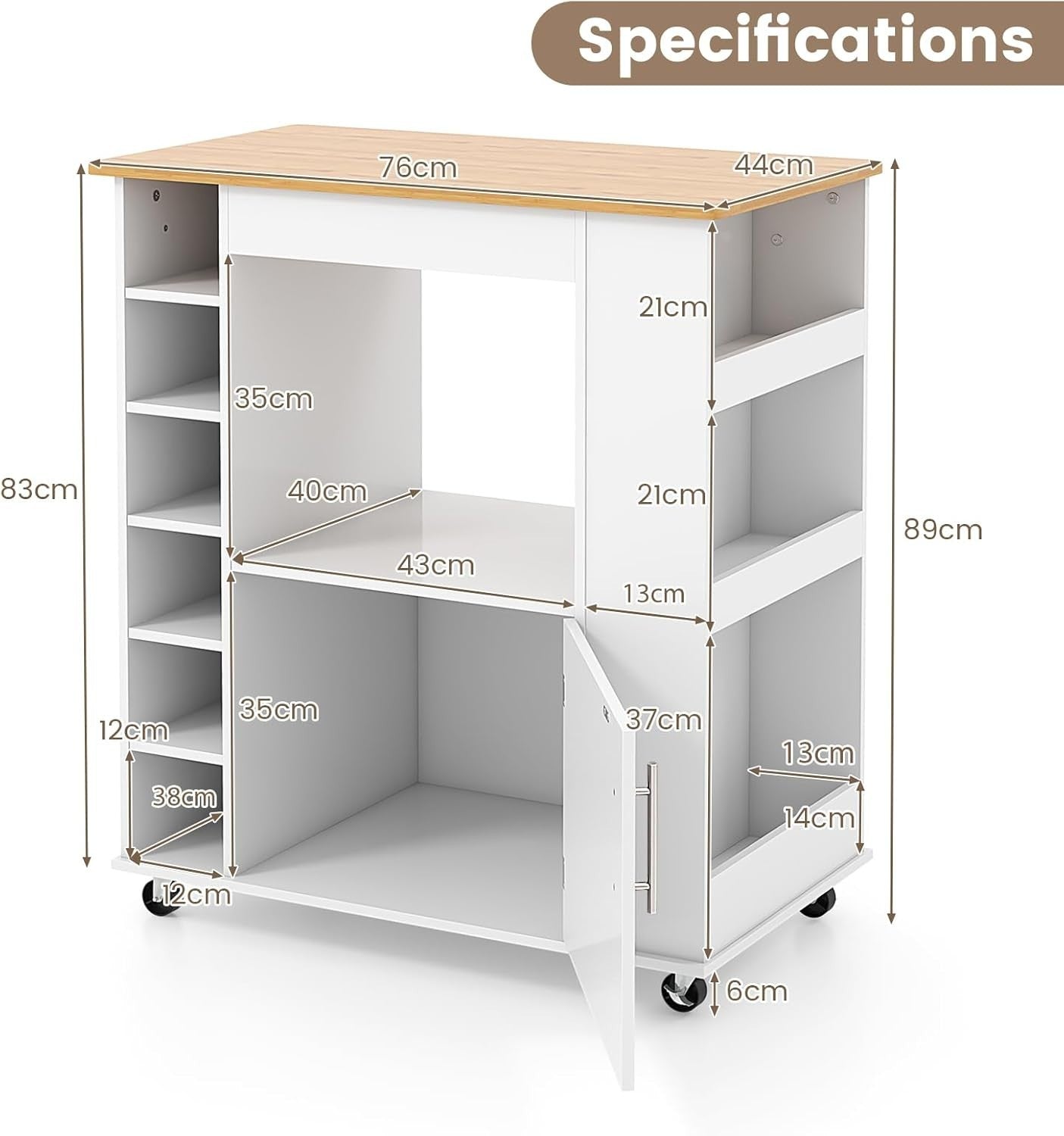 Kitchen Island Trolley on Wheels Bamboo Top Wine Rack