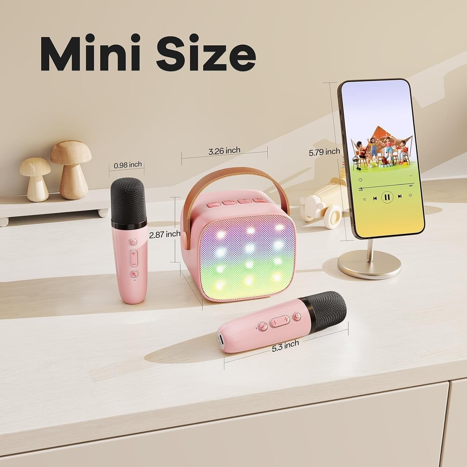 Kids Karaoke Machine 2 Wireless Mics LED Speaker Birthday Gift