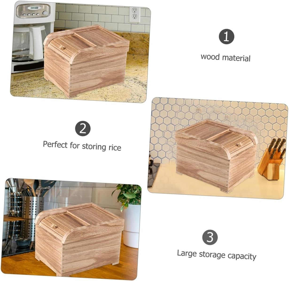 10kg Solid Wood Rice Storage Container Airtight Grain Bucket Sealed Lid