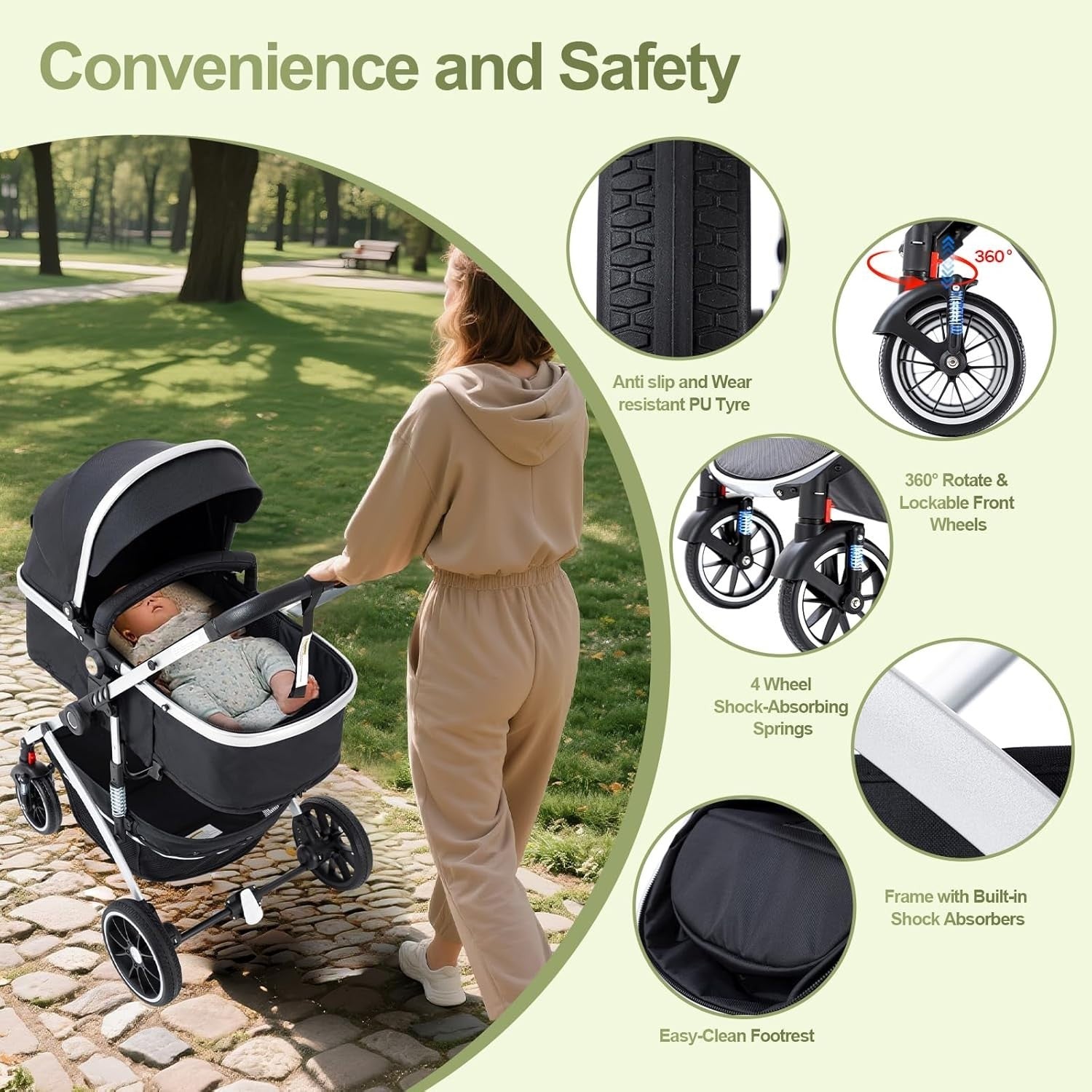 3 in 1 Baby Pram City Stroller Car Seat System One Click Folding