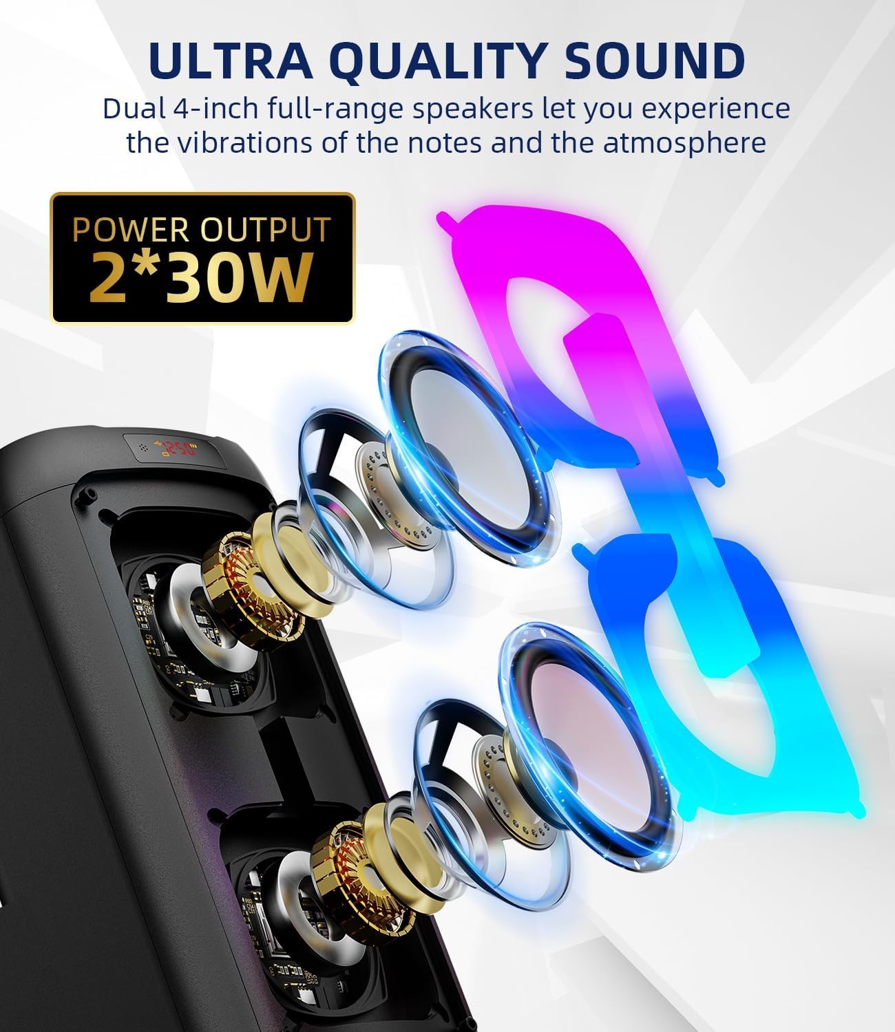 Black Karaoke Machine 2 Wireless Mics Bluetooth Disco Lights