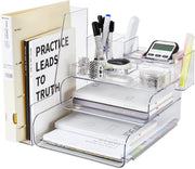 Desk Organizer with Letter Trays & Pen Holder – Stackable Office Storage