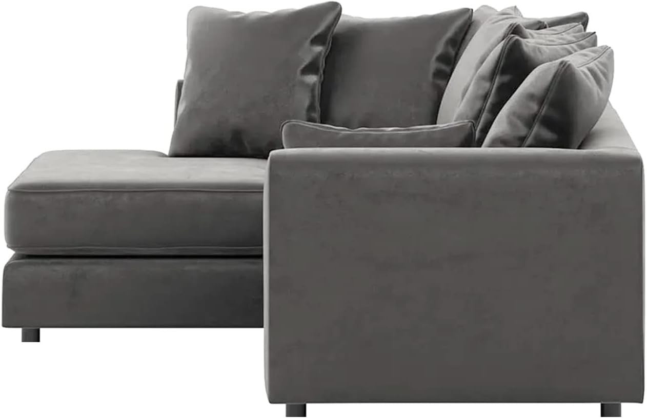 Grey Velvet L-Shaped 4-Seater Corner Sofa Full Foam Cushions LH