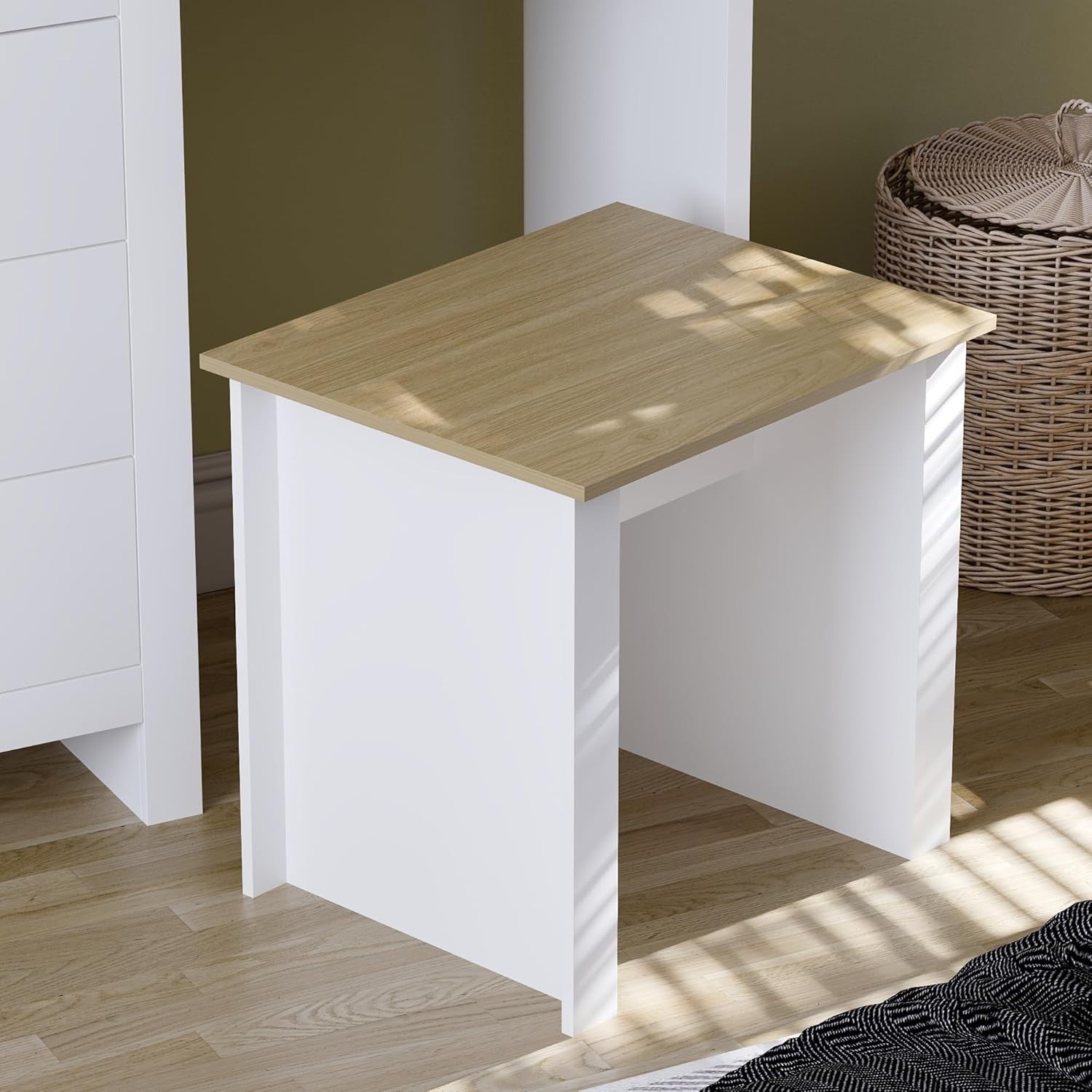 Modern Chest of 3 Drawers Storage Cabinet White & Oak Bedroom Furniture