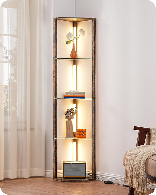LED Floor Lamp with Glass Shelves Dimmable Corner Standing Display Light