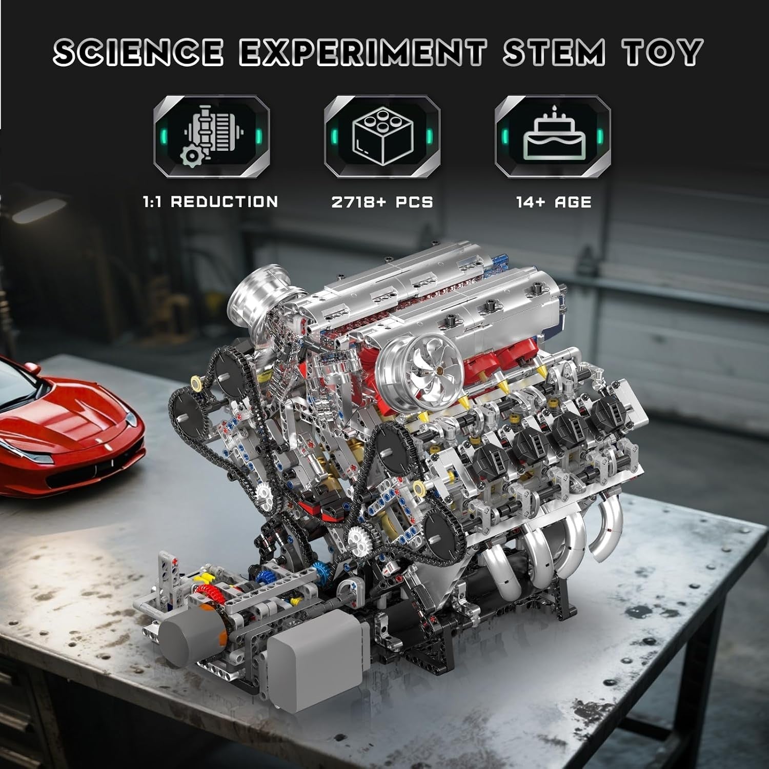V8 Engine Model Kit DIY Supercar Engine Build STEM Toy for Adults Kids
