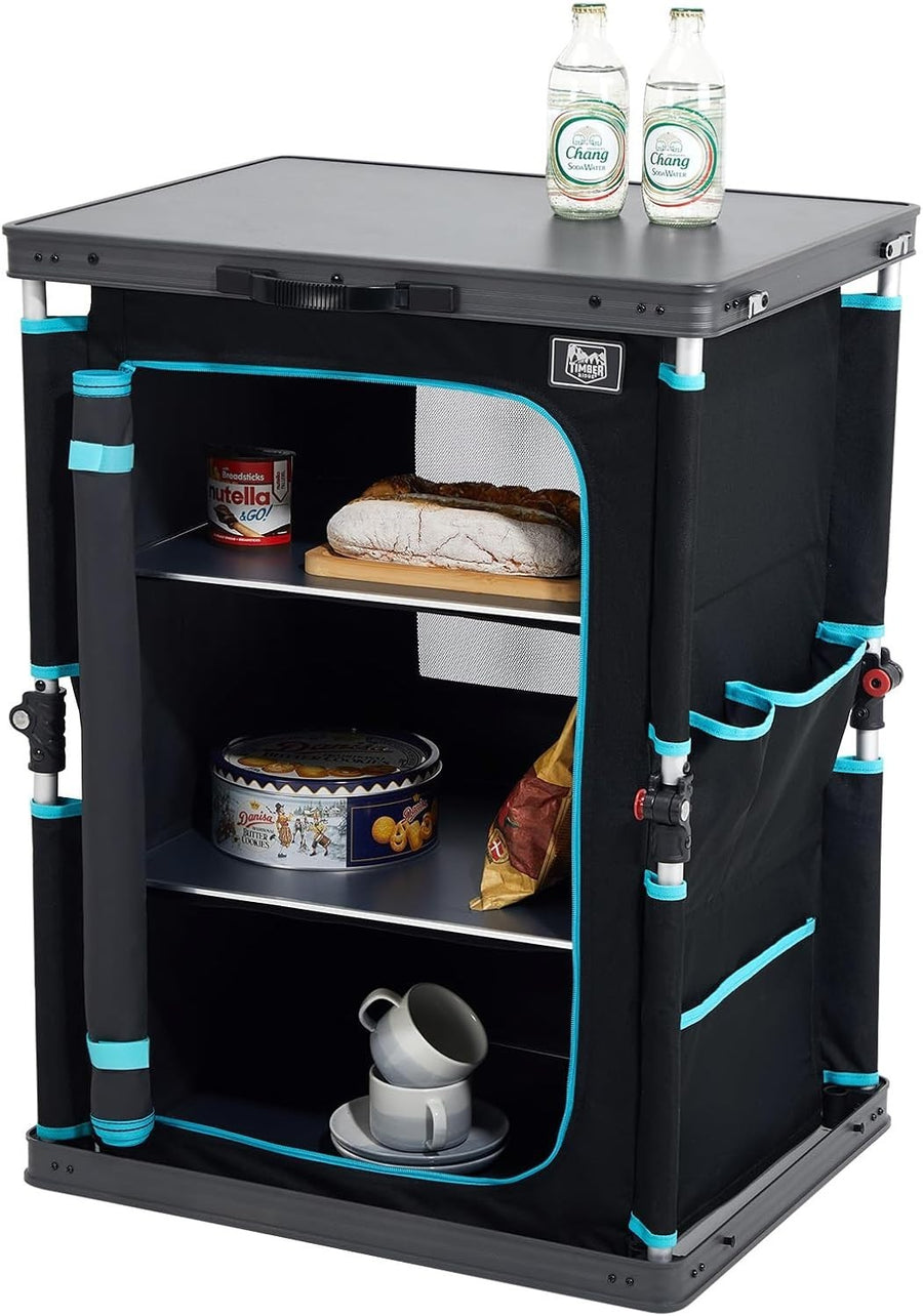 Folding Camping Kitchen Cupboard 3-Shelf Unit Storage Table 30kg