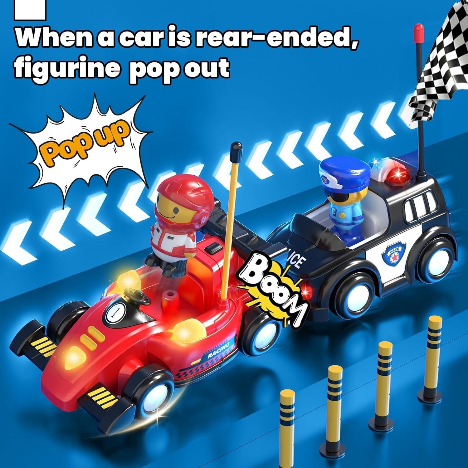 2 Pack RC Cars for Kids 1–3 Pop-Up Police & Race Car Lights Music Remote Control