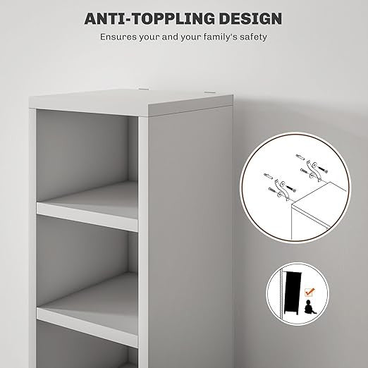 Tall CD DVD Storage Tower Unit 12 Cube Bookcase 175cm Slim Display Shelf White
