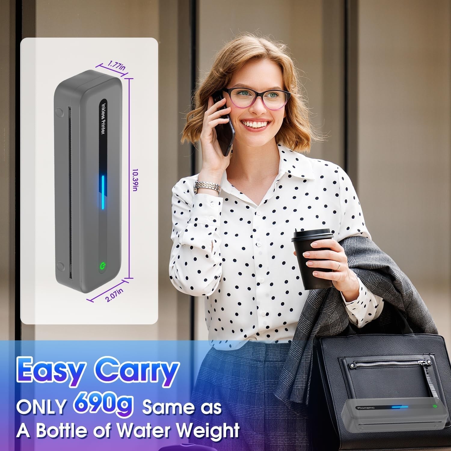 Portable Bluetooth Thermal Printer US Letter Inkless Mobile Printer