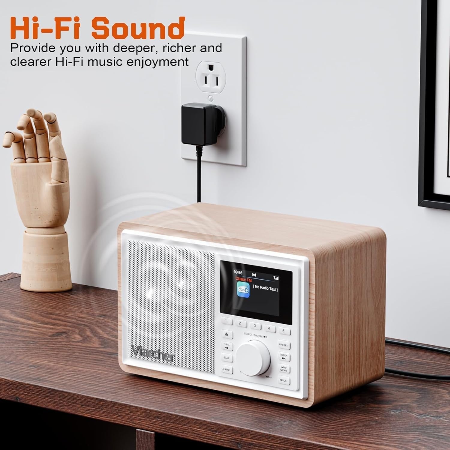 DAB+ FM Digital Kitchen Radio Bluetooth Dual Alarm 60 Presets White/Oak