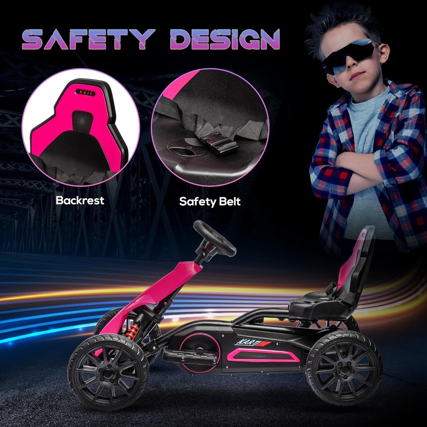 Kids Electric Go Kart 12V Drift Kart Ride On Car Pink Seat Belt 30kg
