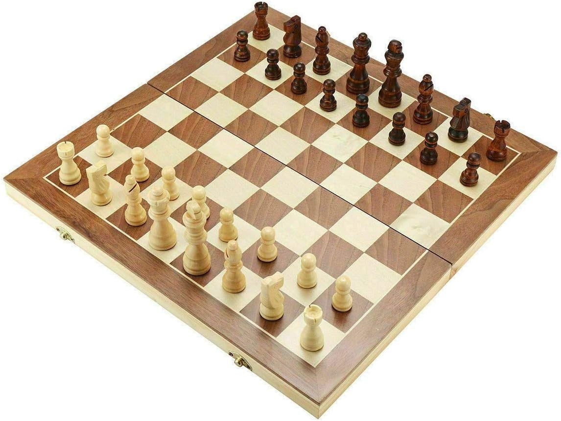 11.4" Magnetic Wooden Chess Set Folding Walnut Board Travel Game