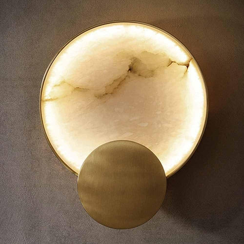 Gold Alabaster Marble Wall Light – Luxury Round Sconce for Hallways