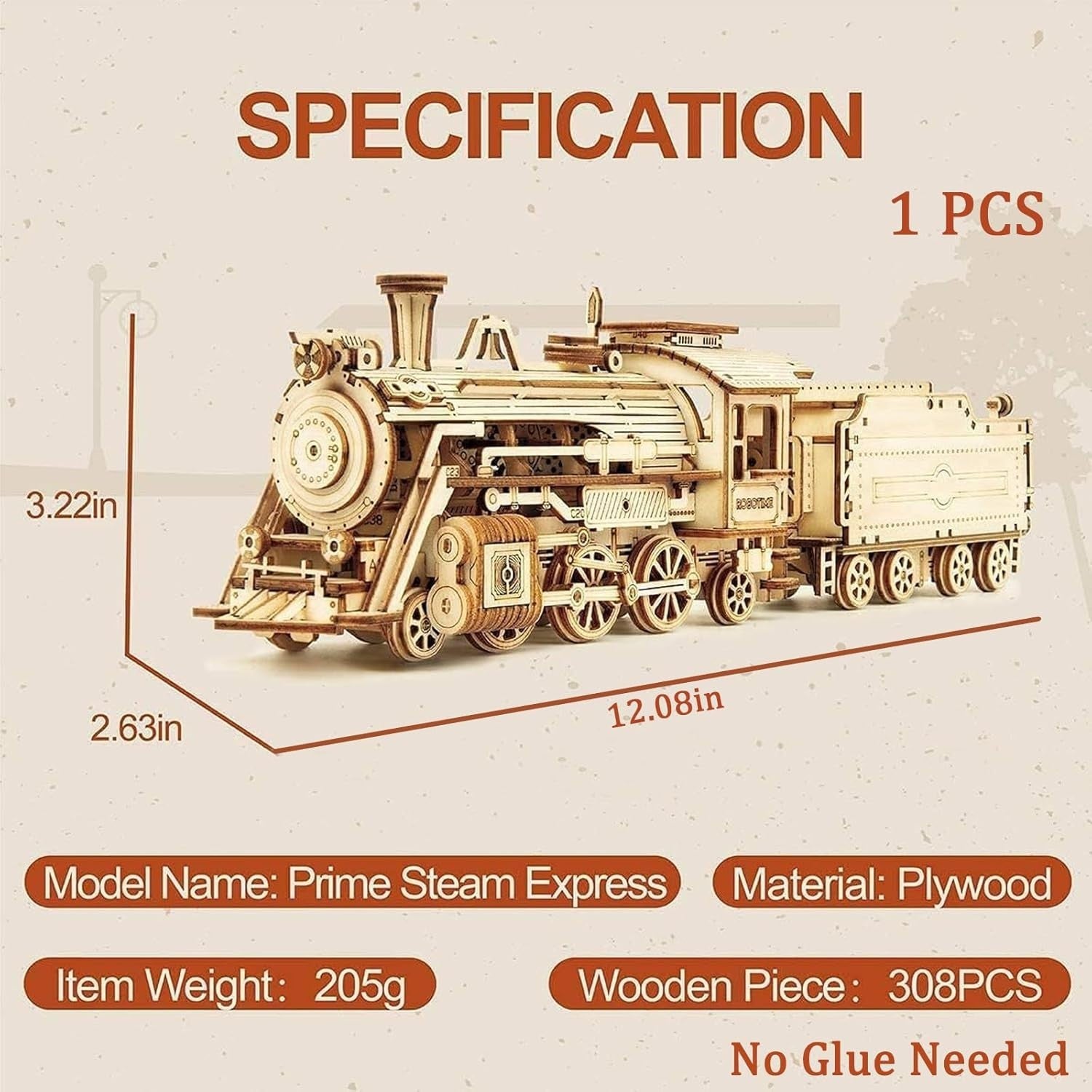 3D Wooden Steam Train Puzzle – DIY Model Kit for Adults, 20cm Display Gift