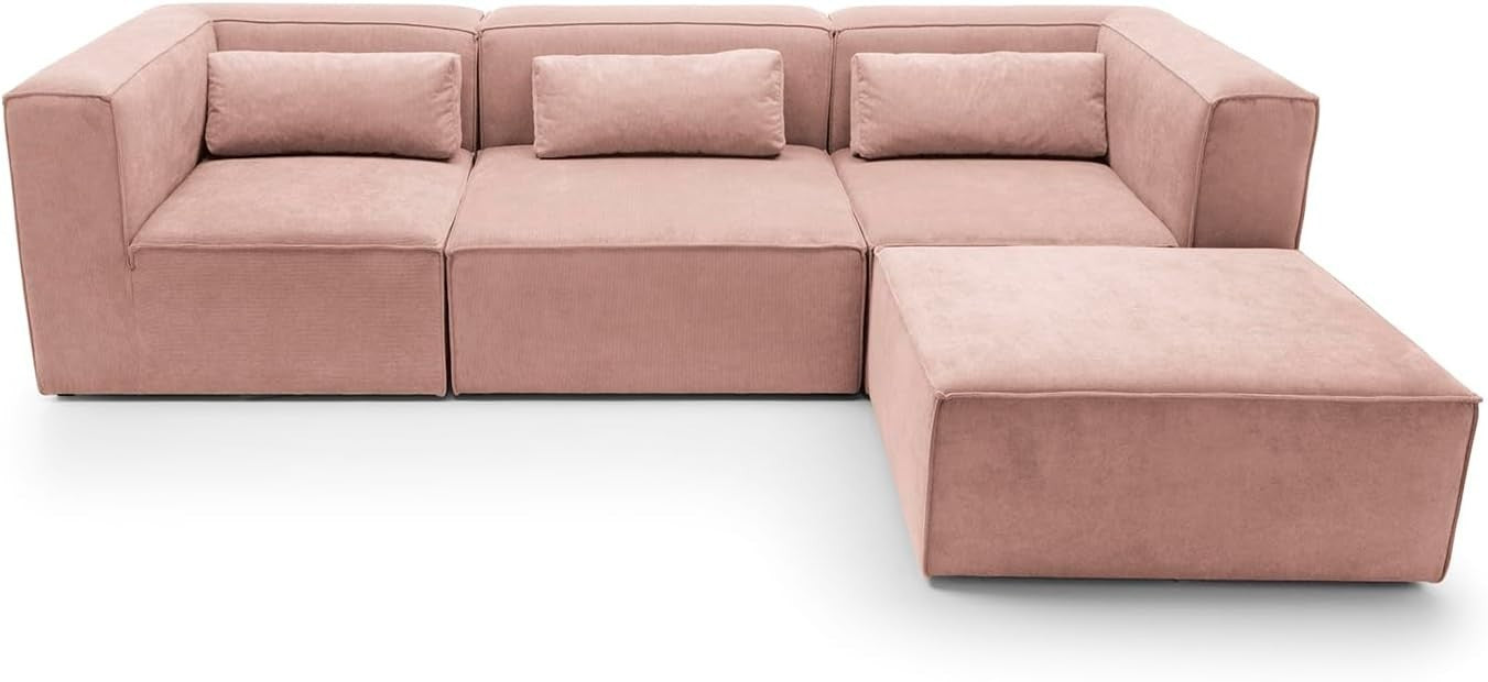 Pink Corner Sofa L Shape | Reversible Modular 3 Seater Sectional Couch