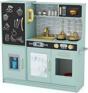 Kids Wooden Play Kitchen w/ Ice Maker Chalkboard Green Toy