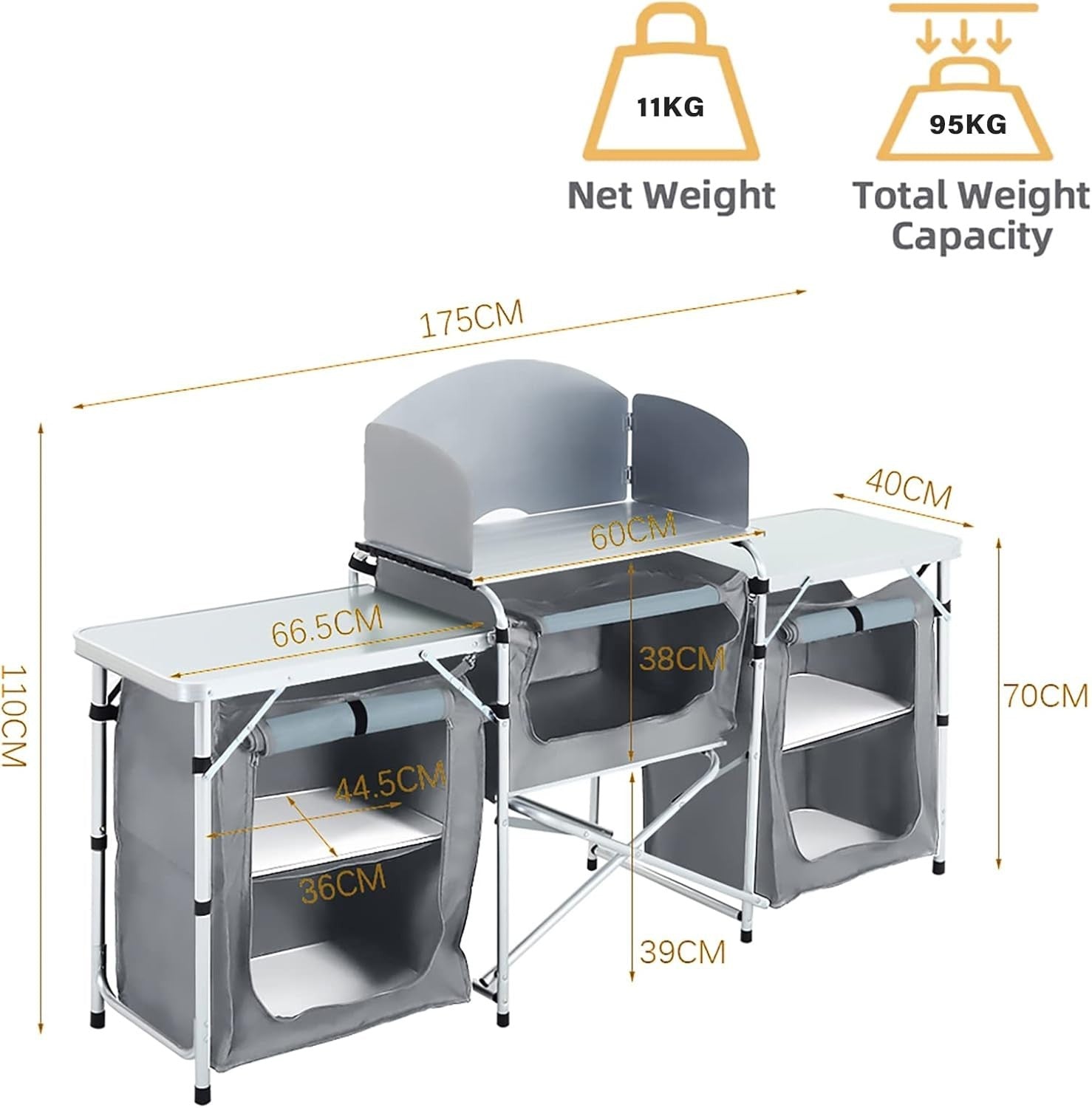 Portable Outdoor Camping Kitchen Storage Unit with Foldable Workspaces