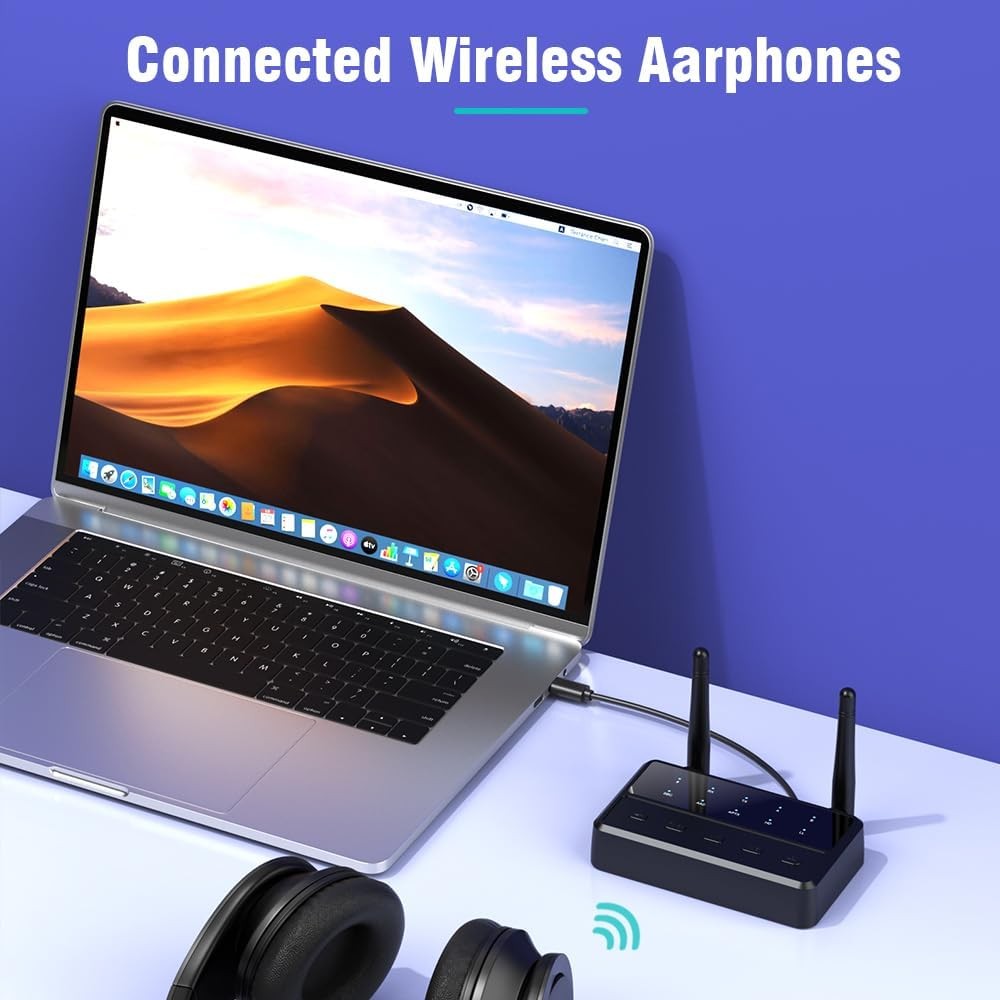 Bluetooth 5.4 TV Audio Transmitter Receiver aptX HD Low Latency