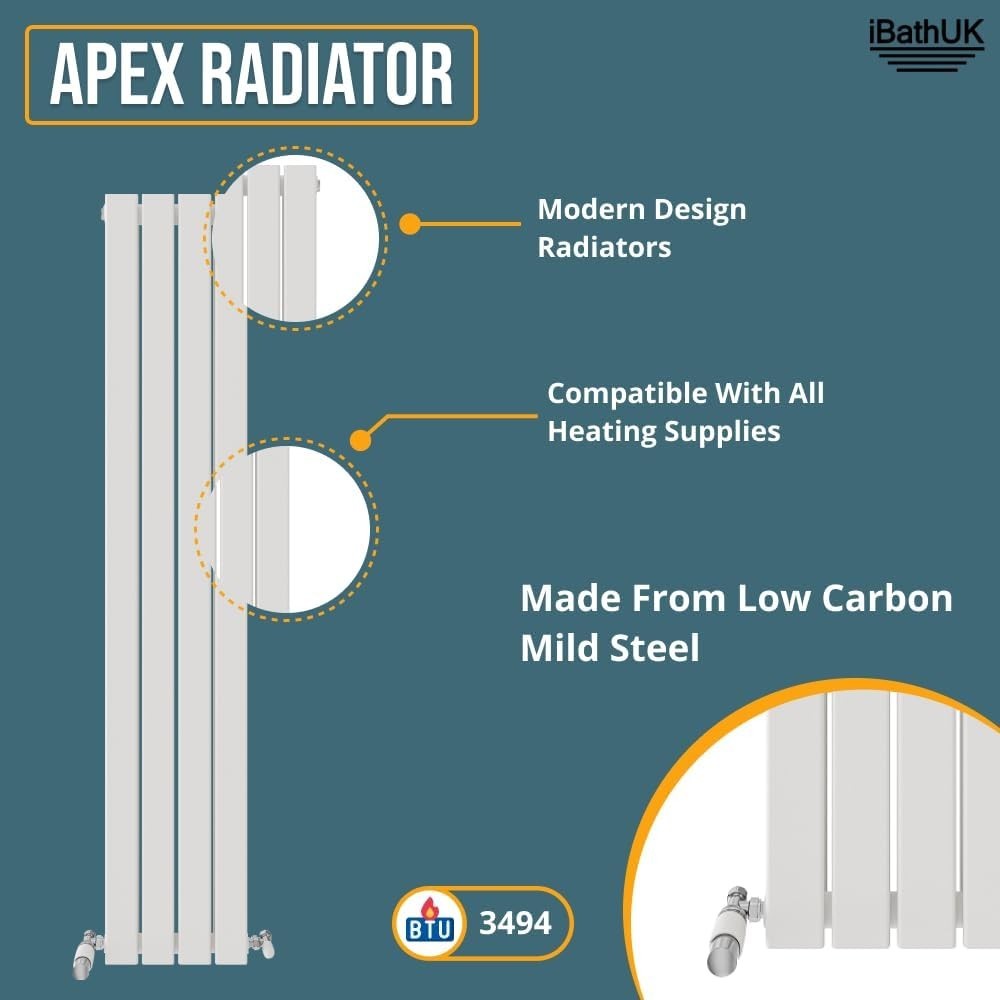 Slim Vertical Double Panel Radiator 1600x306mm White – Bathroom & Kitchen