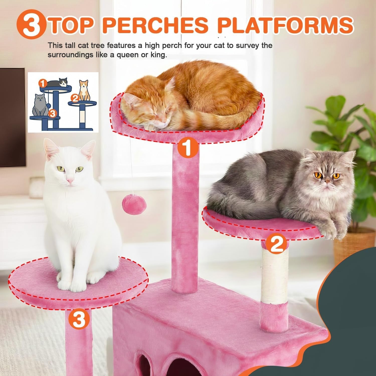 Pink Multi Level Cat Tree Tower 139cm with Condo Scratching Posts Play Centre