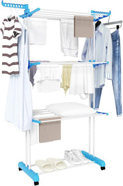 Mobile 3 Level Clothes Drying Trolley Folding Laundry Stand with Wheels