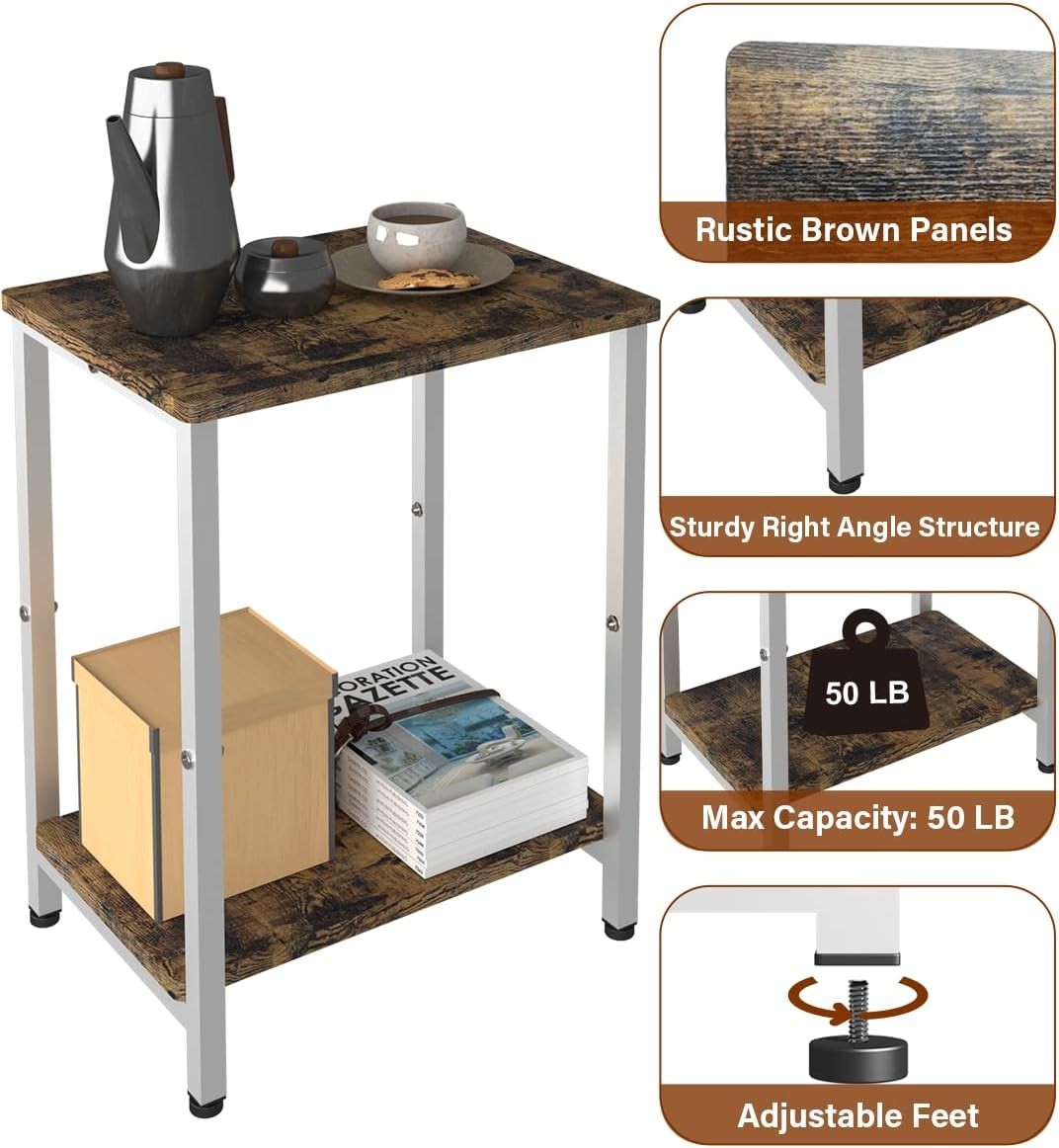 Narrow 2-Tier Side Table with Storage – Small Space Nightstand Shelf Unit