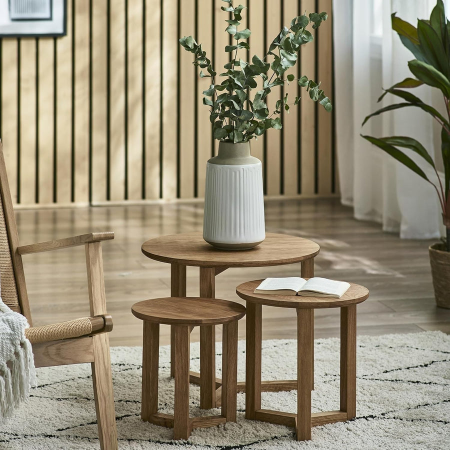 3 Piece Solid Oak Nesting Tables Set Modern Square Coffee End Side Nests