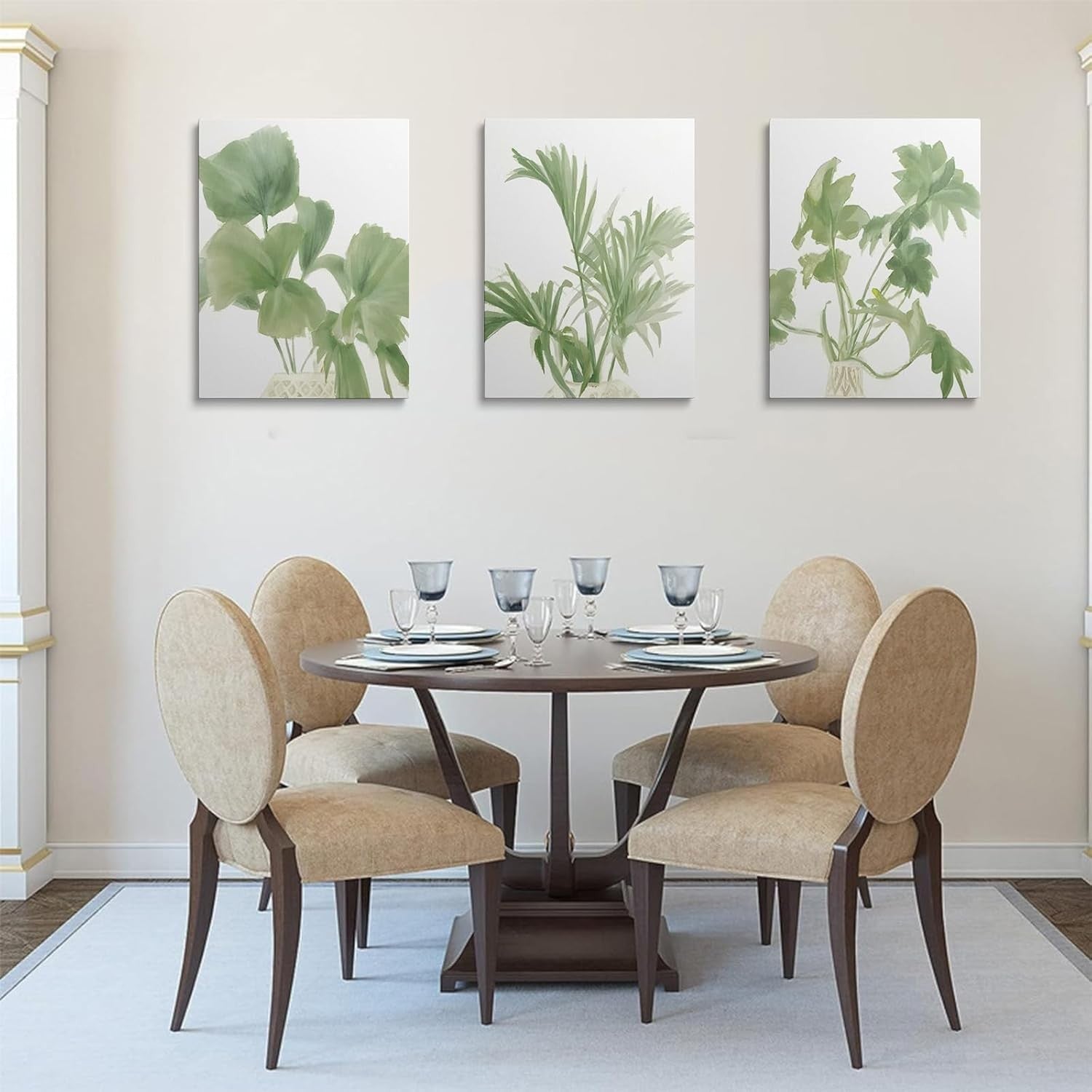Green Botanical Wall Art Set of 3 Framed Canvas 12x16in