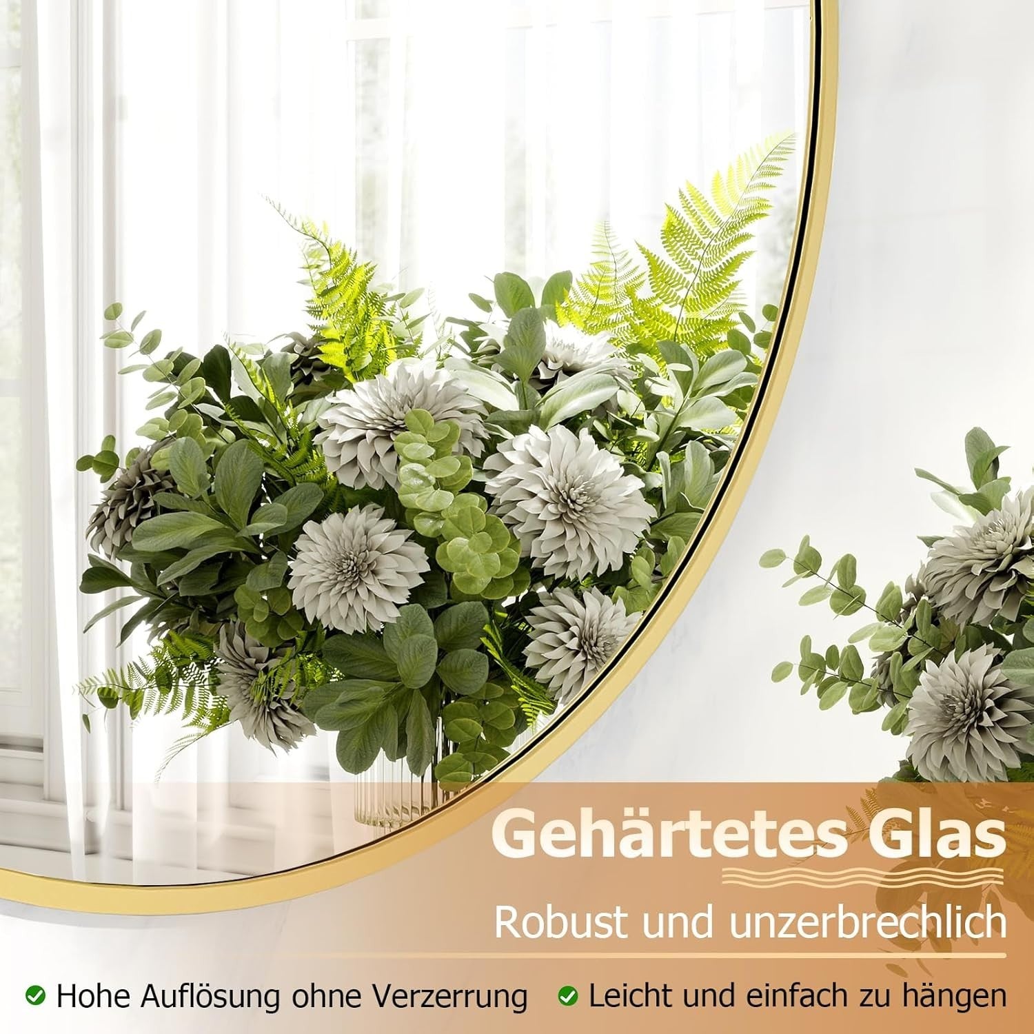 Large Round Wall Mirror 91cm Explosion-Proof Glass & Durable Frame