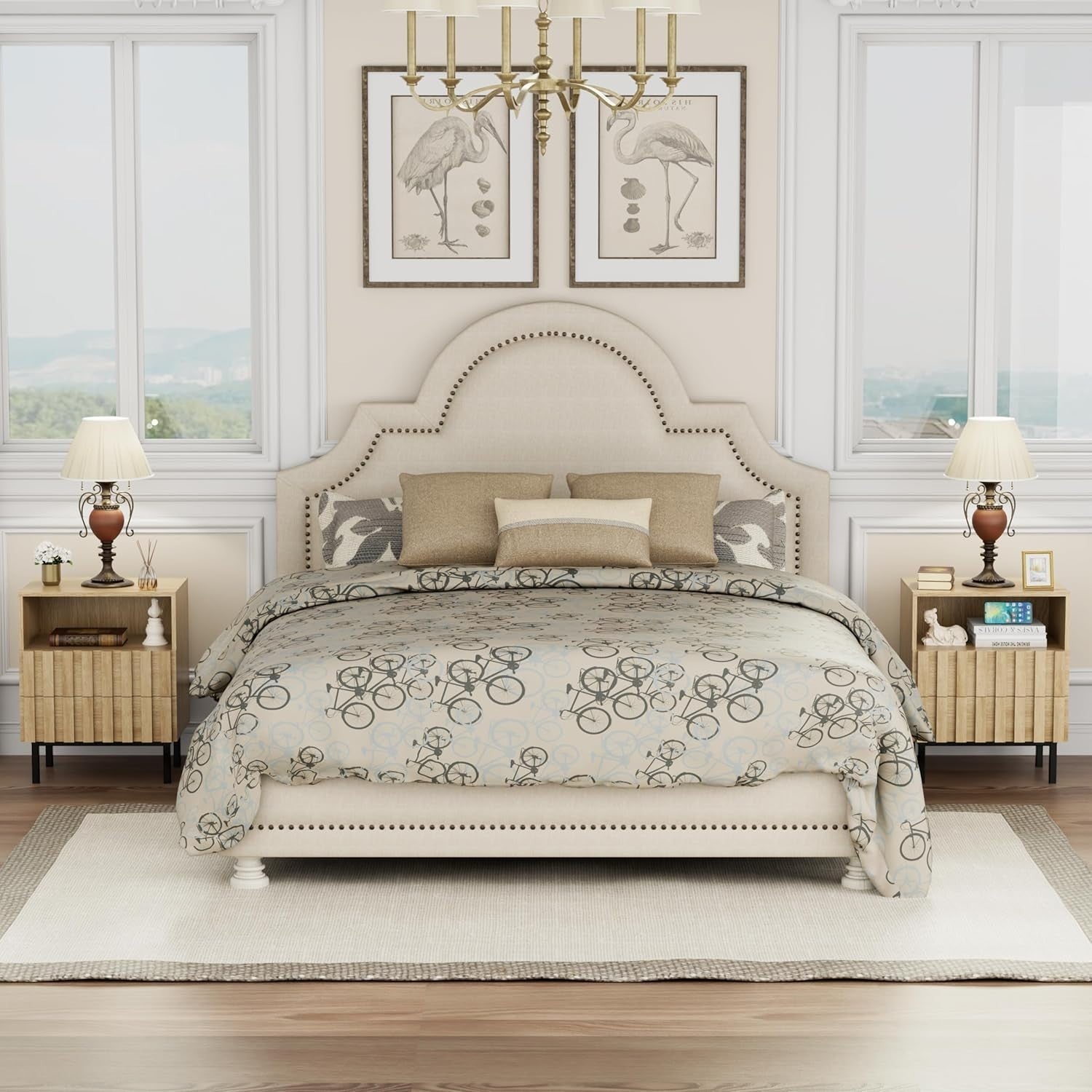 Set of 2 Modern Wood Bedside Tables with Drawers | Ivory White Nightstands