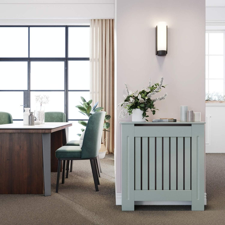 Small Grey Radiator Cover Cabinet | Modern Vertical Slatted MDF Heater Cover