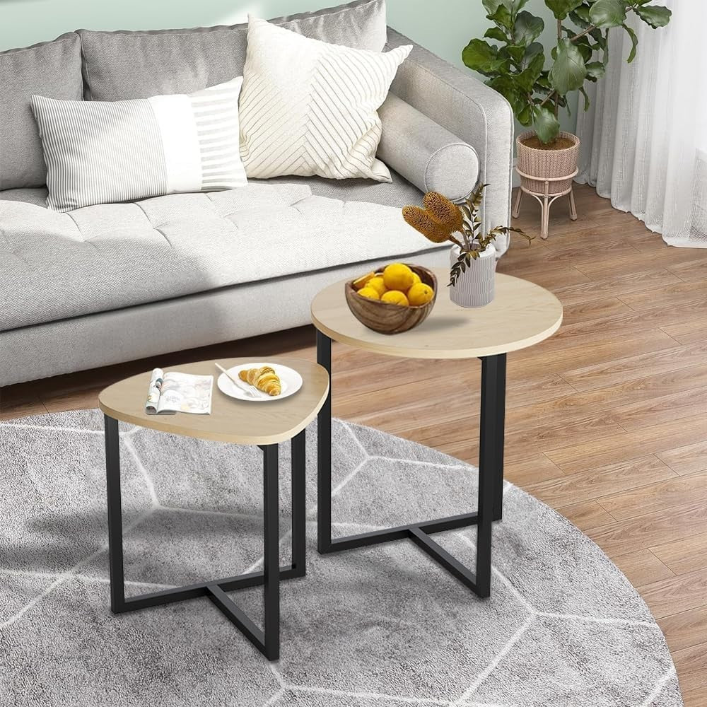 Space-Saving Nesting Coffee Tables Set 2, Round & Triangle Side End Table
