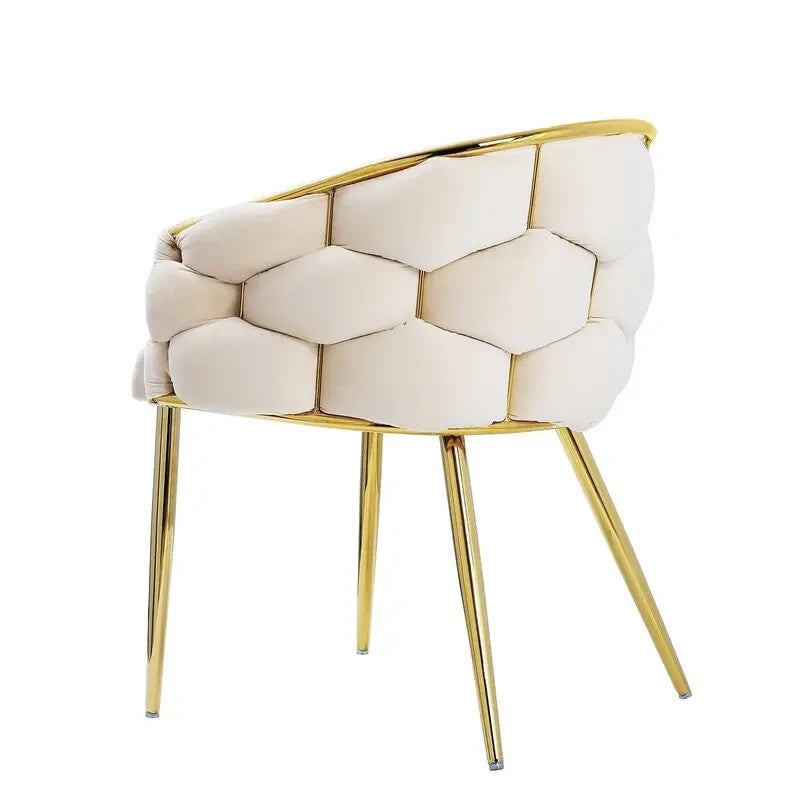 Cream Velvet Accent Armchair with Gold Legs – Padded Modern Lounge Chair