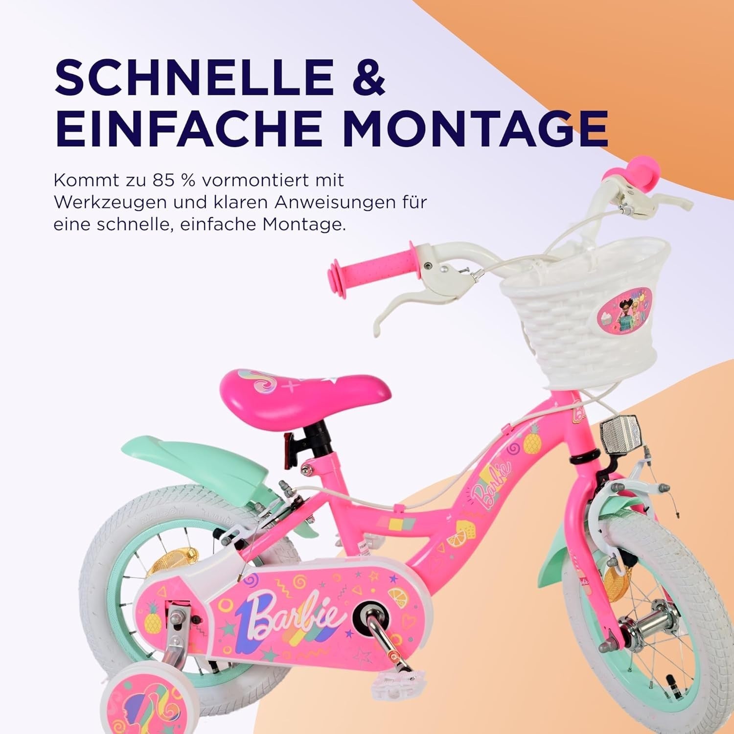 12 Inch Girls Bike Training Wheels Hand Brakes Pink Bicycle Age 3-6