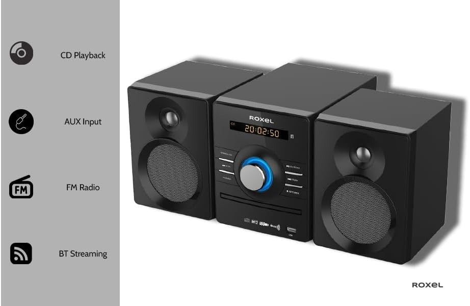 Compact Bluetooth Hi-Fi Stereo System CD USB FM Radio AUX Remote 25W
