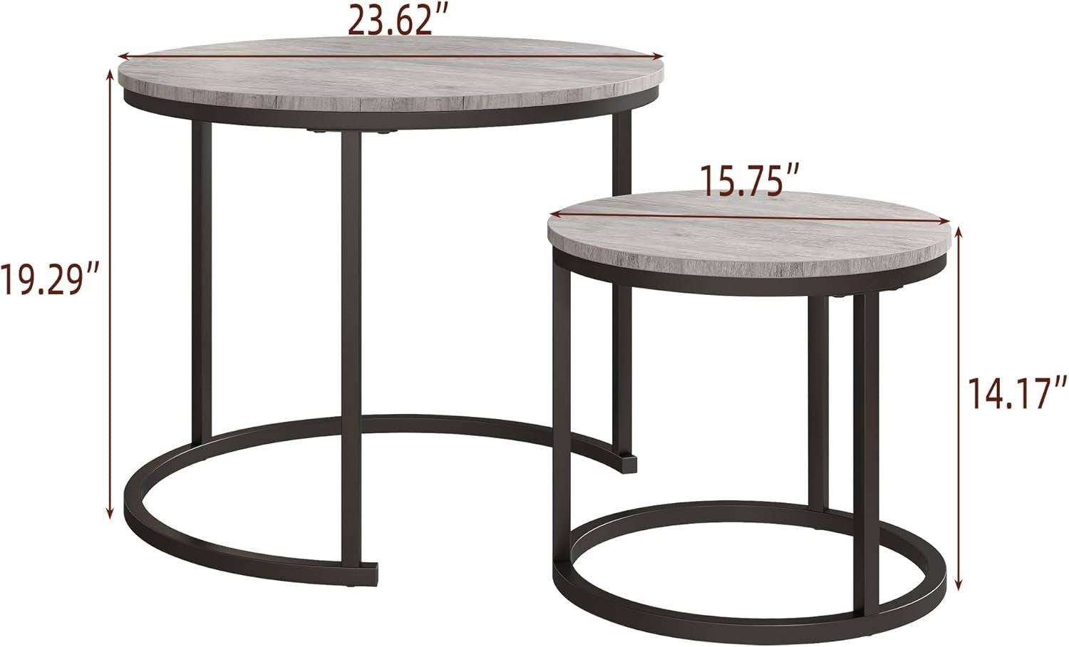 Round Nesting Coffee Table Set of 2 – Modern Space-Saving Side Tables, Metal