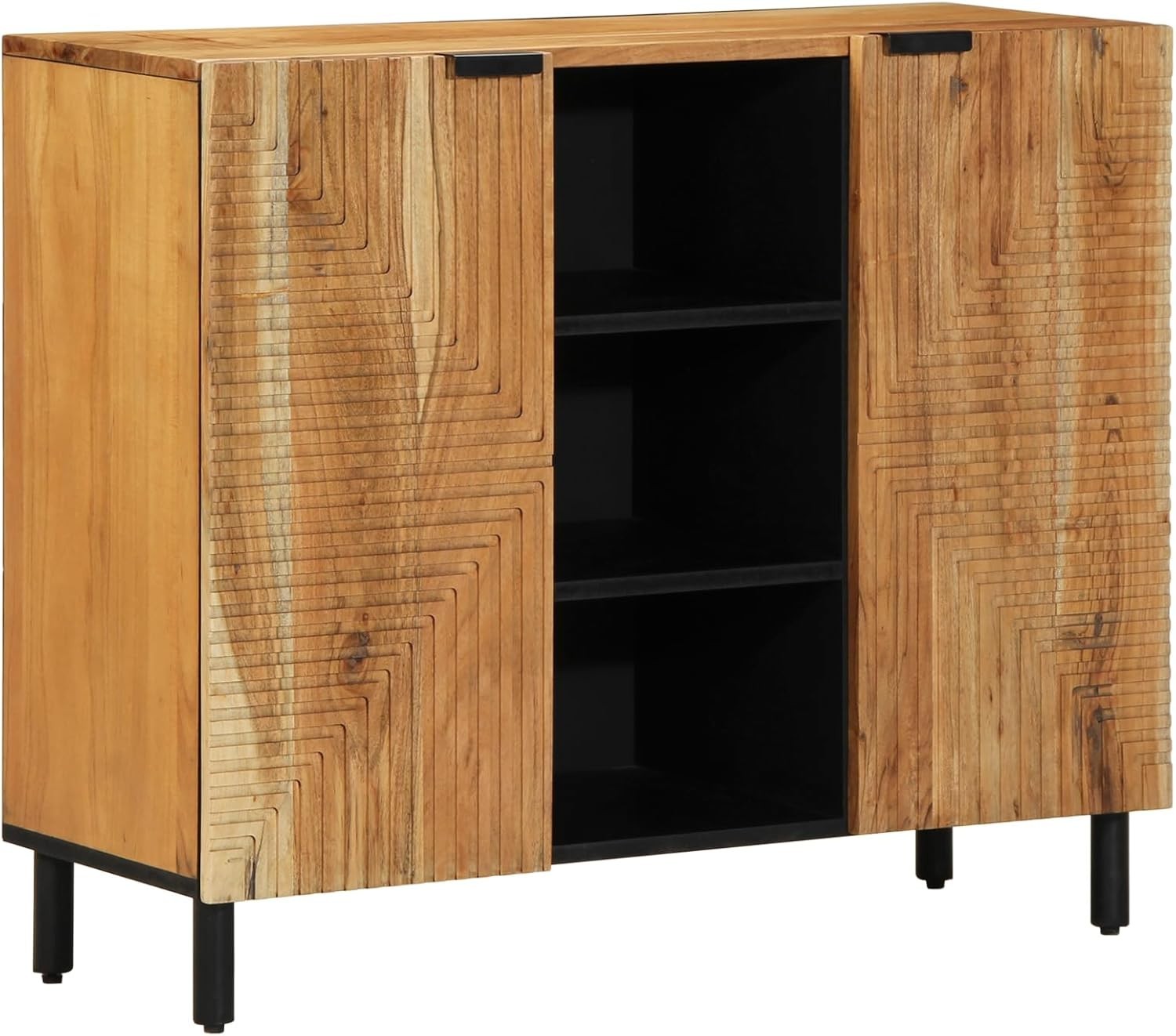 Stylish Acacia Media Storage Cabinet with Dual Doors & Shelves - 90x35x75cm