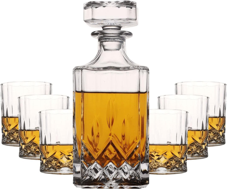 Crystal Whisky Decanter Set 750ml With 6 Glasses Luxury Bar Gift