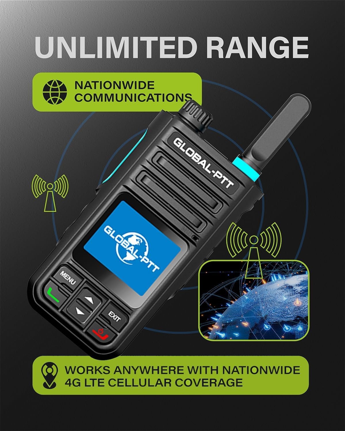 4G LTE Walkie Talkies 2 Pack Unlimited Range PoC Radio Free SIM