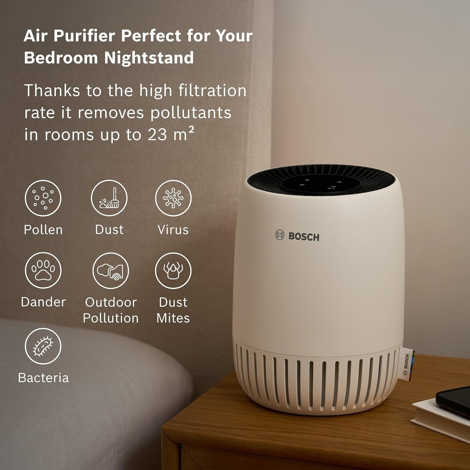 Compact HEPA Air Purifier 23m² CADR 100 Quiet Sleep USB-C